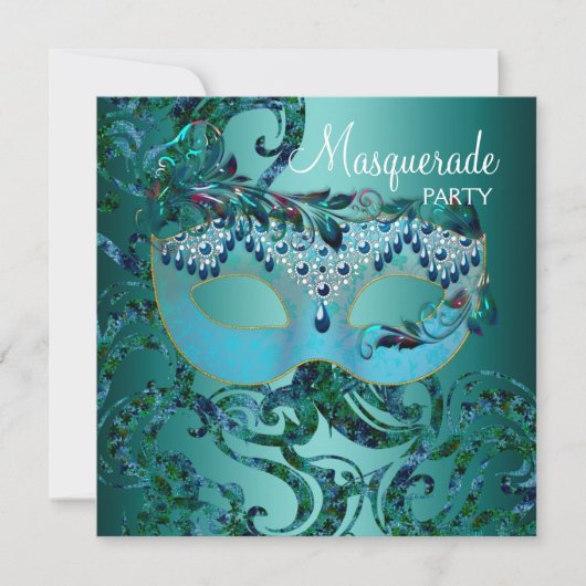 Uitnodigingen voor Teal Blue Masquerade-feest (Voorkant)