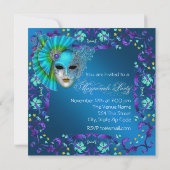 Uitnodigingen voor Teal Blue Masquerade-feest (Achterkant)