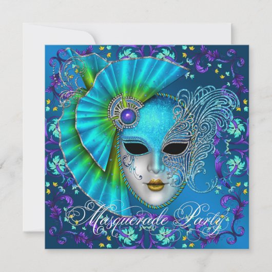 Uitnodigingen voor Teal Blue Masquerade-feest (Voorkant)