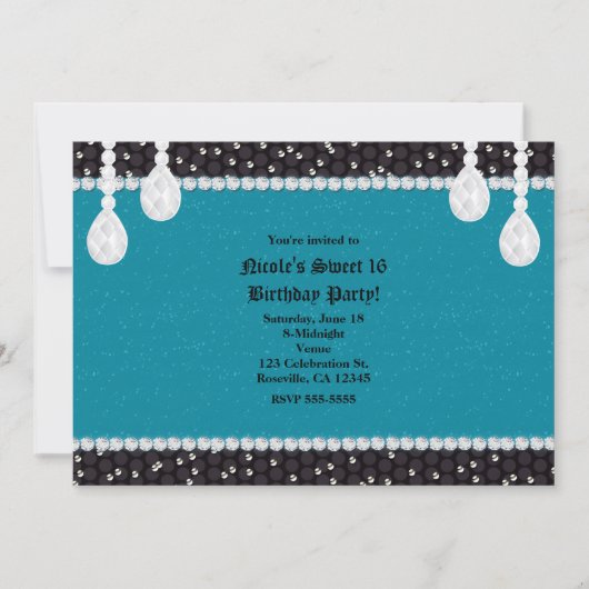 Uitnodigingen voor Teal Turquoise & Glam Diamonds- (Voorkant)
