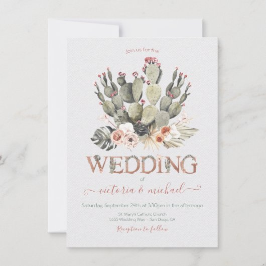 Uitnodigingen voor terra cotta en Cactus Wedding (Voorkant)