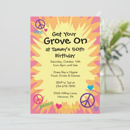 Uitnodigingen voor themafeekamers van Groovy 60 (Staand voorkant)