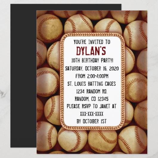 Uitnodigingen voor themagefeestjes bij honkbal (Voorkant / Achterkant)