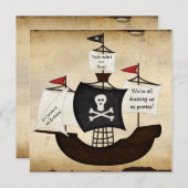 Uitnodigingen voor themathemapartement Pirate ship (Voorkant / Achterkant)