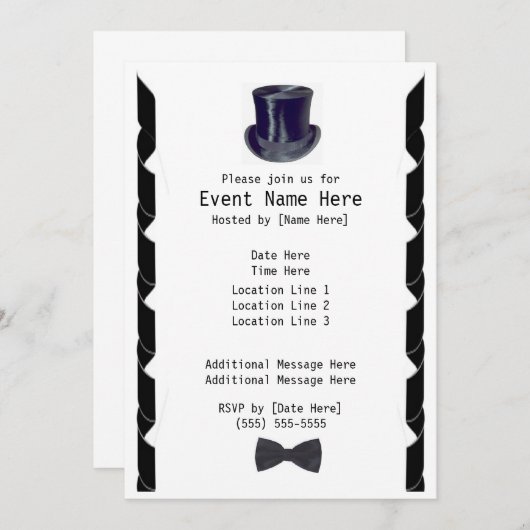 Uitnodigingen voor Top Hoed Feestje (Voorkant / Achterkant)