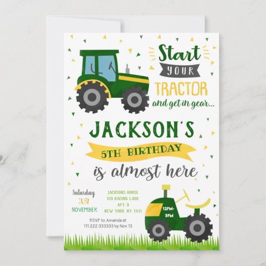 Uitnodigingen voor Tractor Birthday Party (Voorkant)