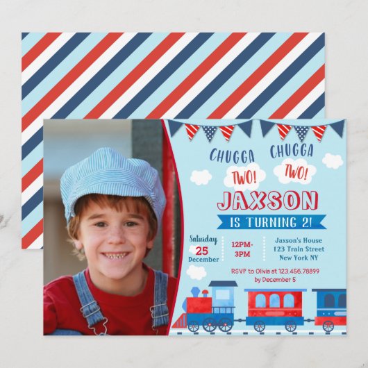 Uitnodigingen voor treinfoto's verjaardagsfeestje (Voorkant / Achterkant)