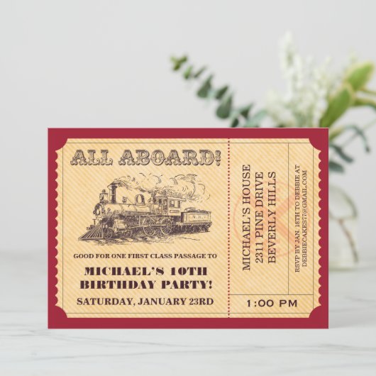 Uitnodigingen voor treinkaartjes (Staand voorkant)