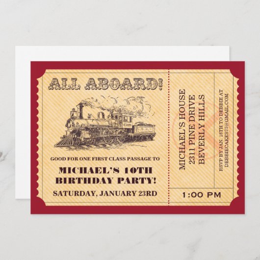 Uitnodigingen voor treinkaartjes (Voorkant / Achterkant)