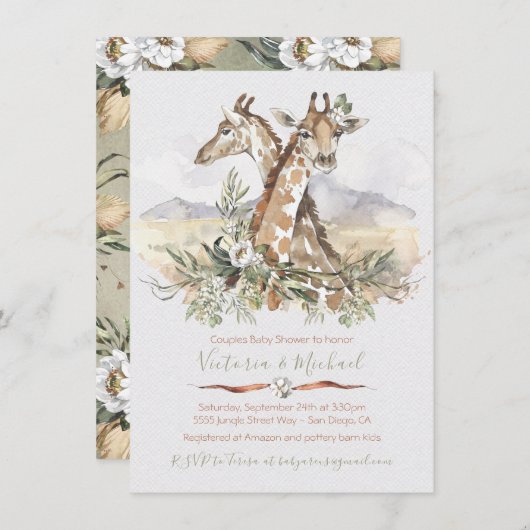 Uitnodigingen voor Tropisch Oerwoud Giraffe Baby S (Voorkant / Achterkant)
