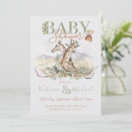 Uitnodigingen voor Tropisch Oerwoud Giraffe Baby S (Staand voorkant)