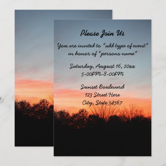 Uitnodigingen voor trouwannonce bij zonsondergang (Voorkant / Achterkant)