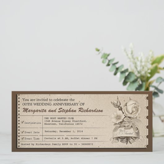 Uitnodigingen voor  trouwdag op tickets (Staand voorkant)