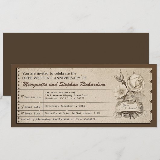 Uitnodigingen voor  trouwdag op tickets (Voorkant / Achterkant)