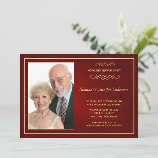 Uitnodigingen voor trouwjubileum foto's - 60ste (Staand voorkant)