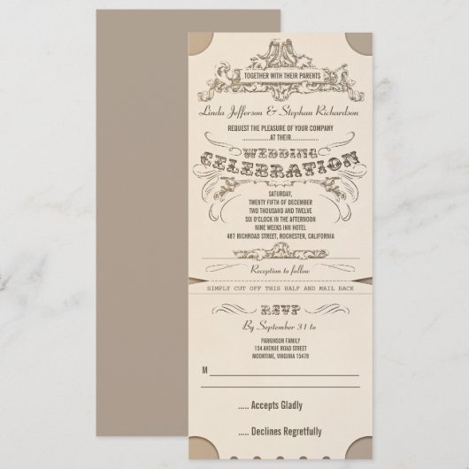 Uitnodigingen voor trouwtypografische tickets met  (Voorkant / Achterkant)