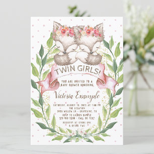 Uitnodigingen voor twin-meisje baby shower met vos