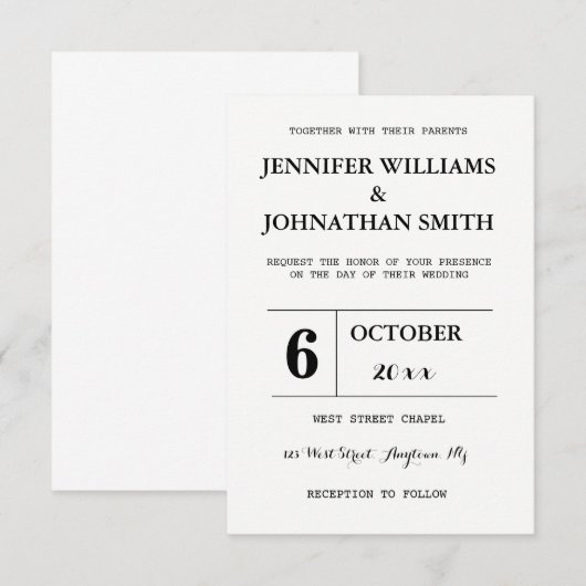 Uitnodigingen voor typografie (Voorkant / Achterkant)