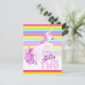 Uitnodigingen voor Unicorn art regenboog 2e verjaa (Staand voorkant)