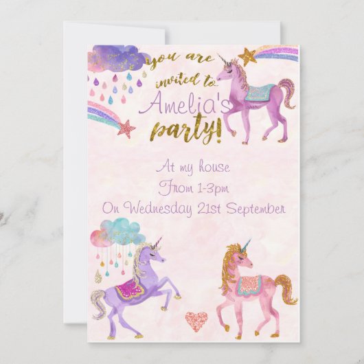 Uitnodigingen voor Unicorn-verjaardagsfeest (Voorkant)