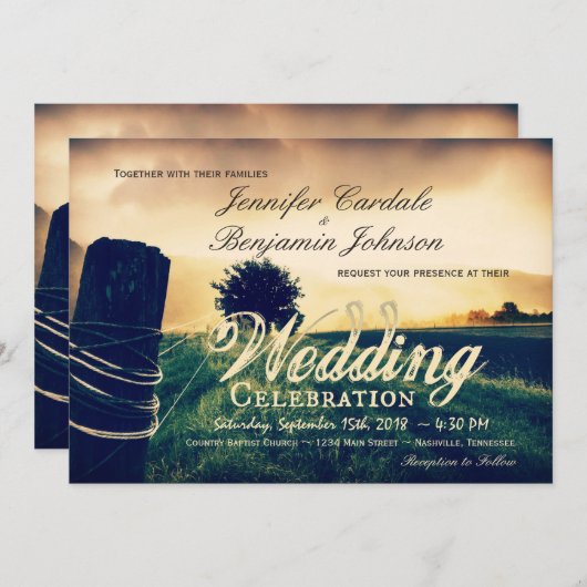 Uitnodigingen voor veldhechting na huwelijk (Voorkant / Achterkant)