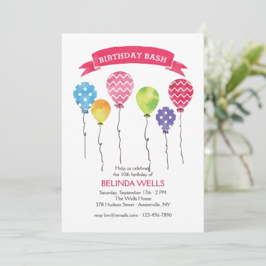 Uitnodigingen voor verjaardagsballonnen (Staand voorkant)