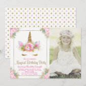 Uitnodigingen voor verjaardagsfeest met eenhoorn-f (Voorkant / Achterkant)