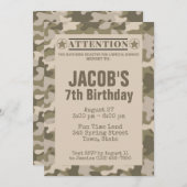 Uitnodigingen voor verjaardagsfeest met legercamou (Voorkant / Achterkant)