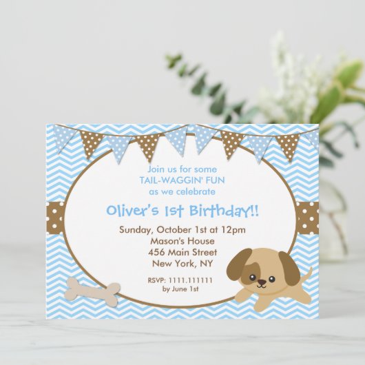 Uitnodigingen voor verjaardagsfeest voor puppy's (Staand voorkant)