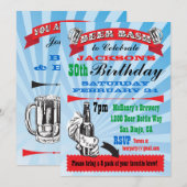 Uitnodigingen voor verjaardagsfeestje met bierbash (Voorkant / Achterkant)