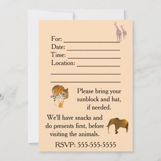 Uitnodigingen voor verjaardagsfeestjes in dierentu (Achterkant)