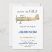 Uitnodigingen voor verjaardagsfeestjes met vliegtu (Voorkant)