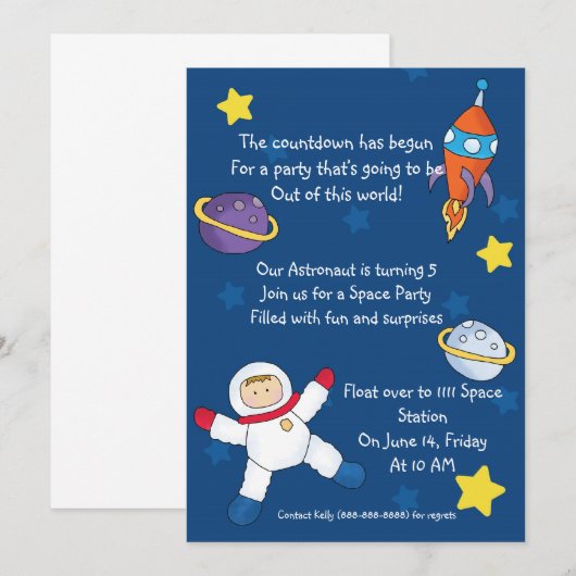 Uitnodigingen voor verjaardagsruimte (Voorkant / Achterkant)