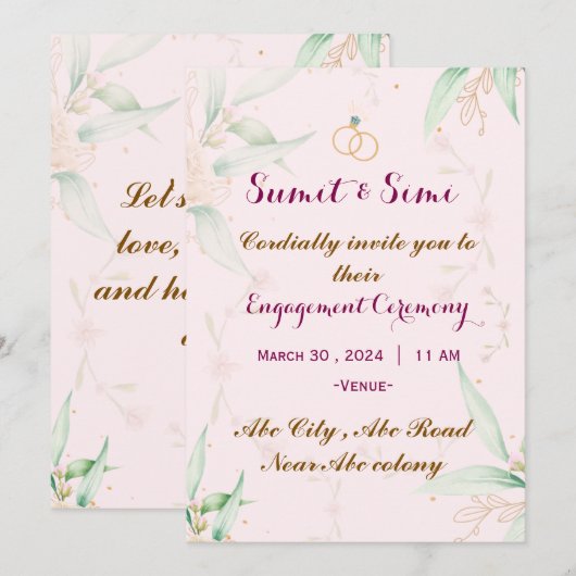 Uitnodigingen voor verloving (Voorkant / Achterkant)