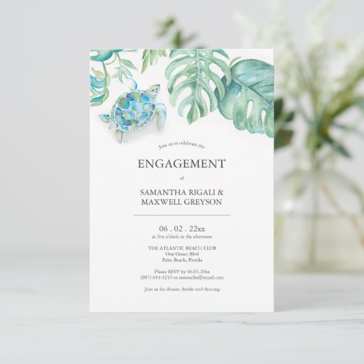 Uitnodigingen voor verlovingsfeest Tropische Zeesc (Staand voorkant)