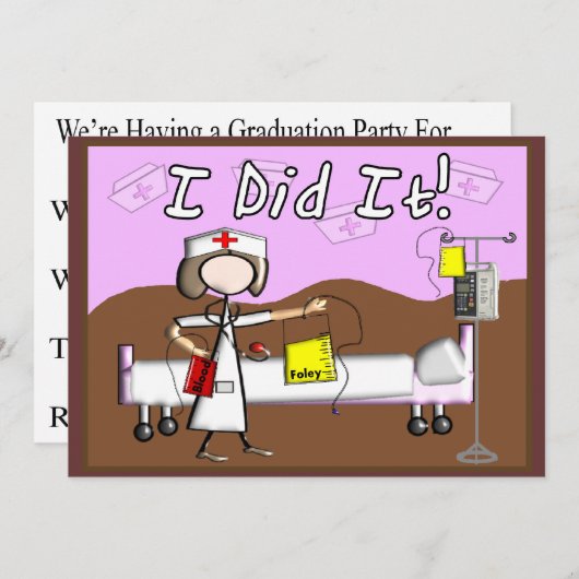 Uitnodigingen voor verpleegkunde: "Ik heb het geda (Voorkant / Achterkant)