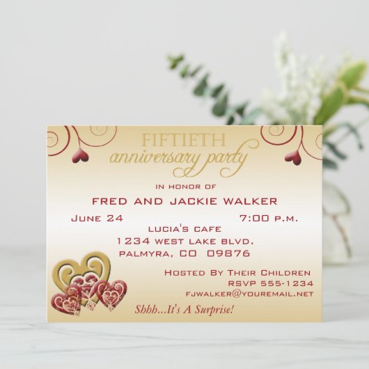 Uitnodigingen voor verrassingsfeestje 50ste huweli (Staand voorkant)