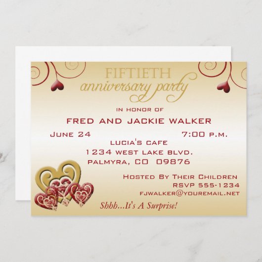 Uitnodigingen voor verrassingsfeestje 50ste huweli (Voorkant / Achterkant)