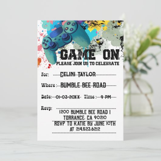 Uitnodigingen voor videogamefeestjes voor jongens (Staand voorkant)