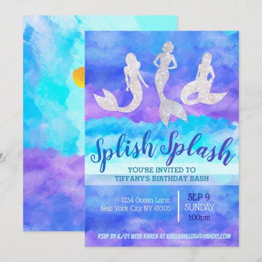 Uitnodigingen voor volwassenen zeemeerminnen (Voorkant / Achterkant)