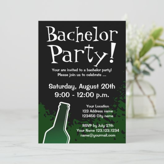 Uitnodigingen voor vrijgezellenfeest | Aangepaste (Staand voorkant)