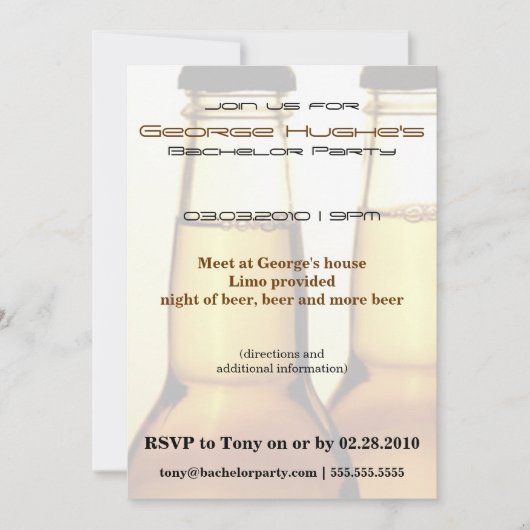 Uitnodigingen voor vrijgezellenfeest met bierfles (Voorkant)