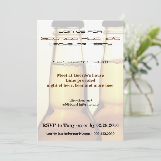 Uitnodigingen voor vrijgezellenfeest met bierfles (Staand voorkant)