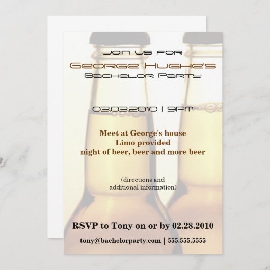 Uitnodigingen voor vrijgezellenfeest met bierfles (Voorkant / Achterkant)