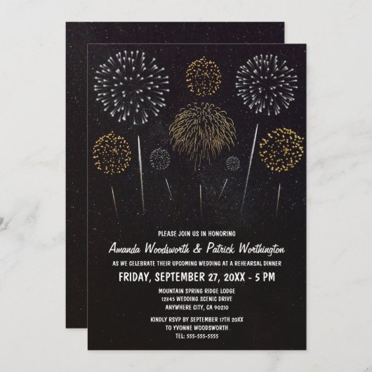 Uitnodigingen voor vuurwerk-thema proefdinermaal (Voorkant / Achterkant)