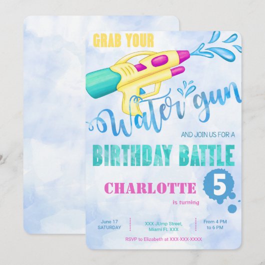 Uitnodigingen voor waterpistool (Voorkant / Achterkant)