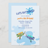 Uitnodigingen voor waterpistool-feestje (Voorkant / Achterkant)