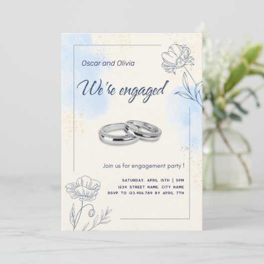 Uitnodigingen voor waterverf Engagement Party (Staand voorkant)