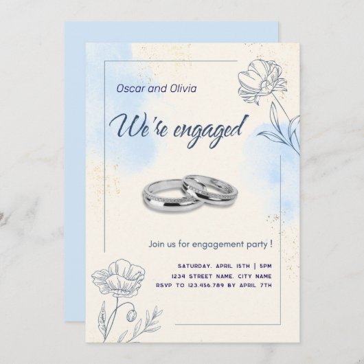 Uitnodigingen voor waterverf Engagement Party (Voorkant / Achterkant)