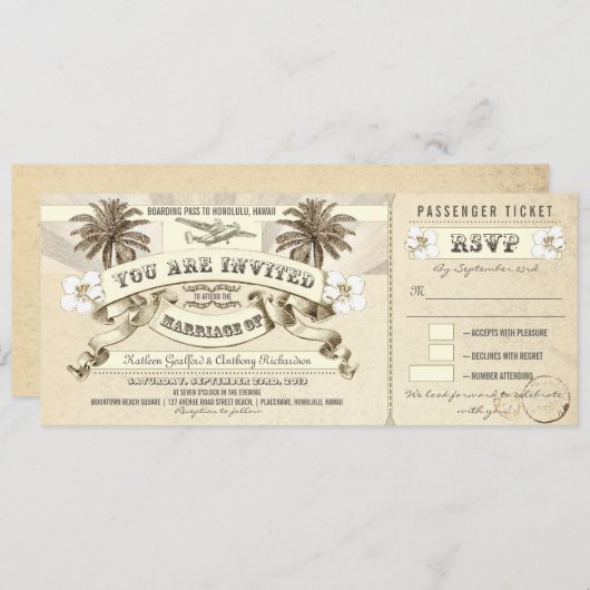 Uitnodigingen voor Wedding Boarding Pass (Voorkant / Achterkant)